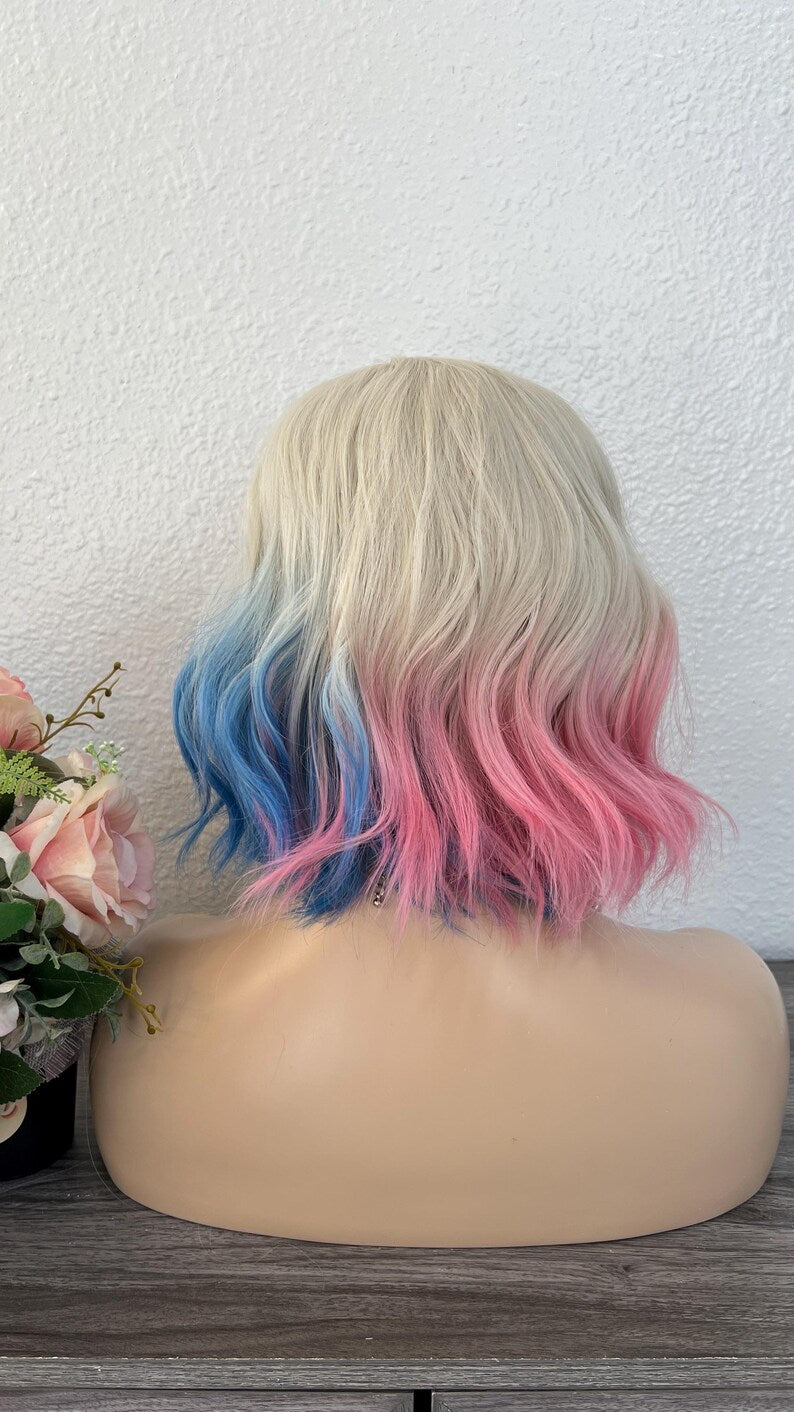 Enid Sinclair Wig: Blonde Pink Blue Cosplay - Addams Family Wolf Girl