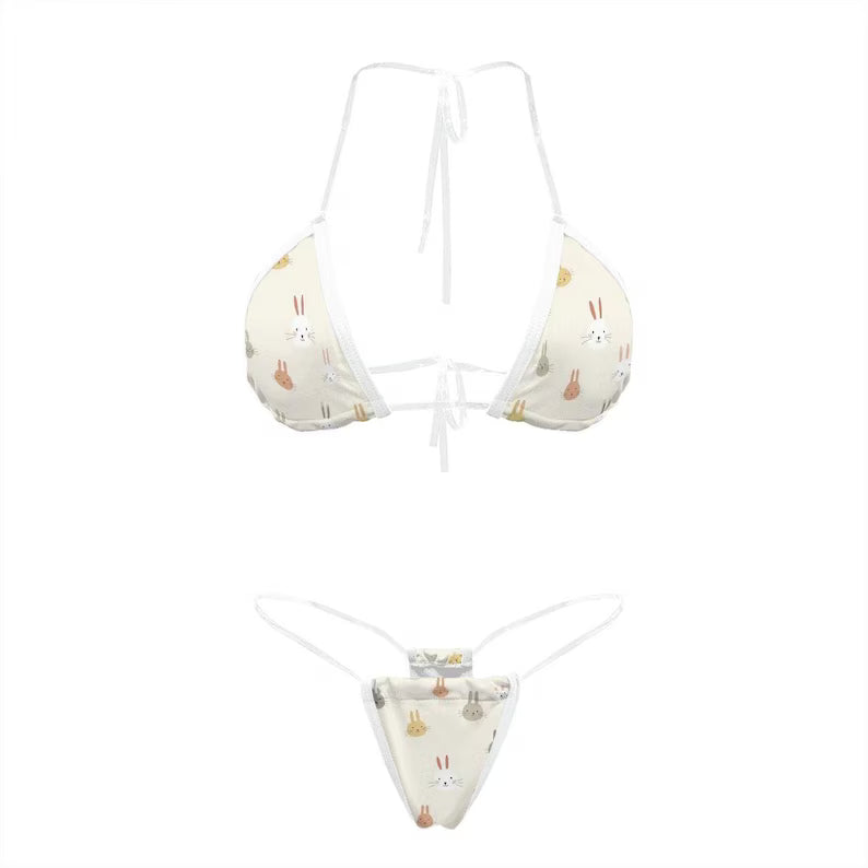 Bunny Bikini with Transparent Straps - Animal Print Swimwear Set for Women Beach Summer
