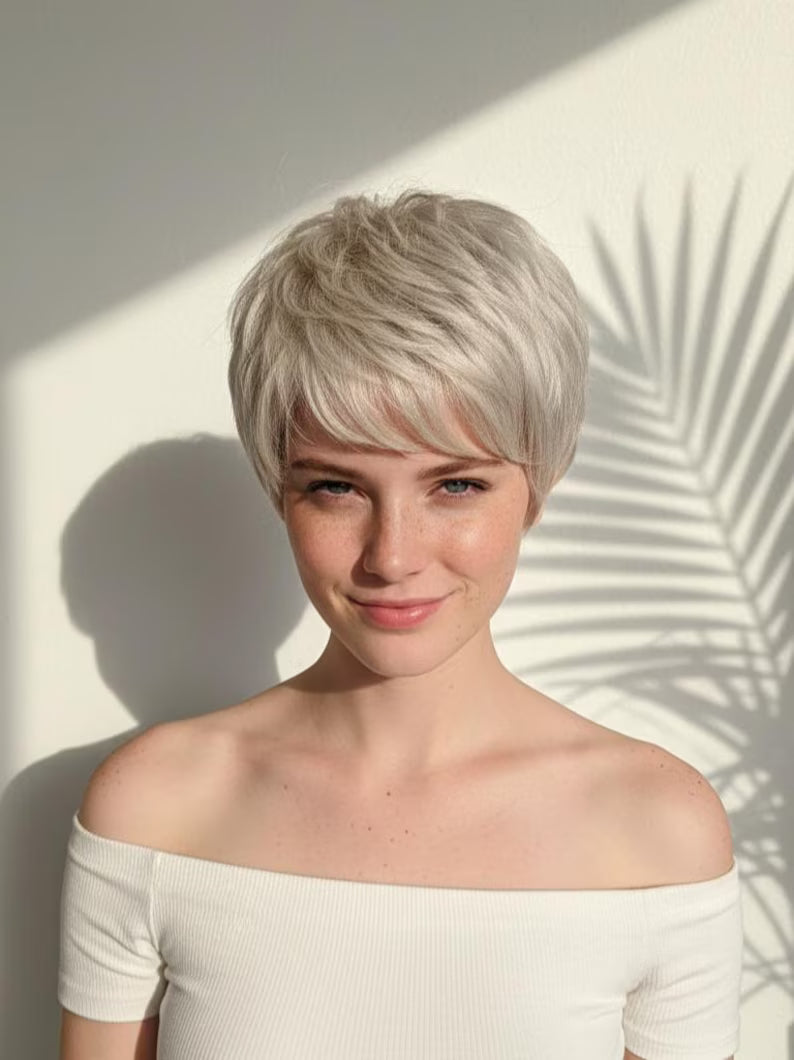Silver Pixie Wig: Heat-Resistant Synthetic Hair | Little Wig Museum