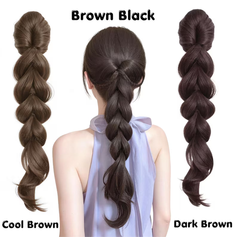 Princess Braid Wig, French Braid Hairpiece 45cm, Romantic Braided Wig, Brown Black Wig, Long Braided Hair, Synthetic Braid Wig