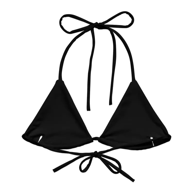 Black Graphic Print Triangle Bikini Top with Adjustable Tie Straps
