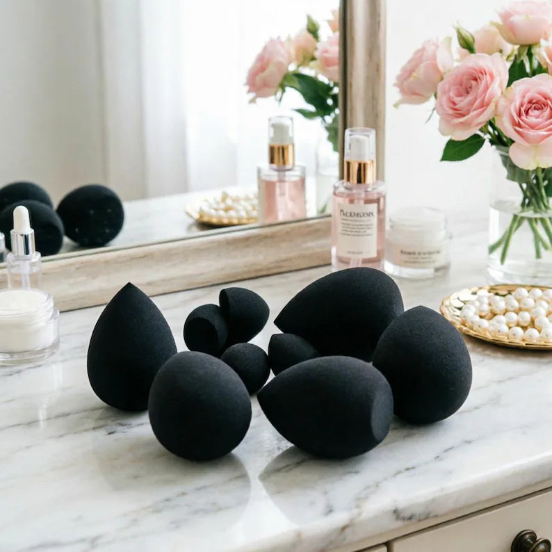 48pcs Makeup Brush Sponge Set, Black Beauty Blender Puff Kit with Wash Bag, Travel Cosmetic Tools Gift for Her