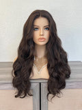 Dark Brown Long Wavy Wig, Free Parting Lace Front 28 Inches