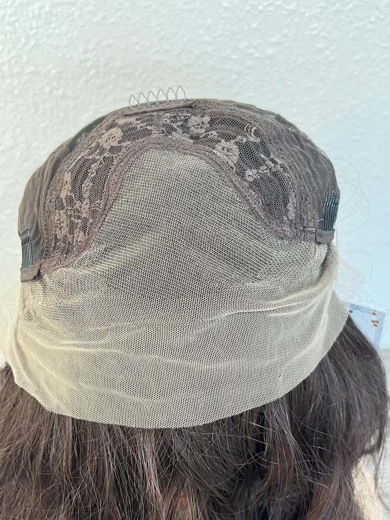 Dark Brown Long Wavy Wig, Free Parting Lace Front 28 Inches