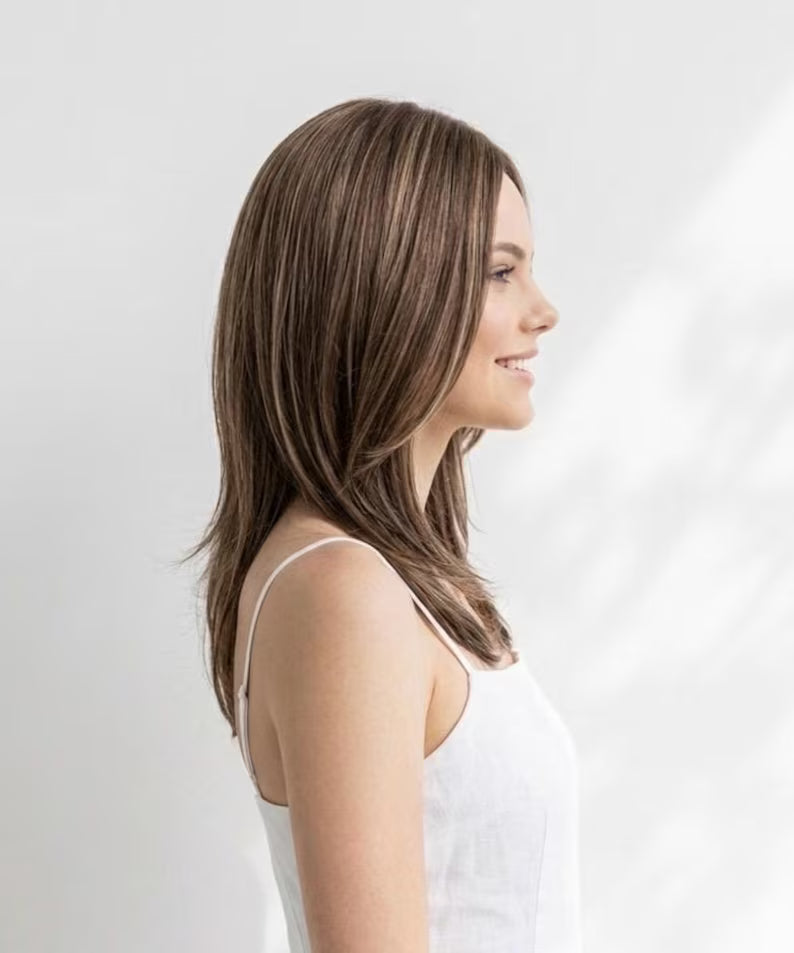 Brown Wig With Highlight and Layer Cut Synthetic Heat Resistant 18 inch