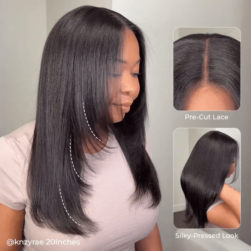 9x6 Layered Cut Bob Straight Wig Natural Black Deep Part Lace Glueless Wig