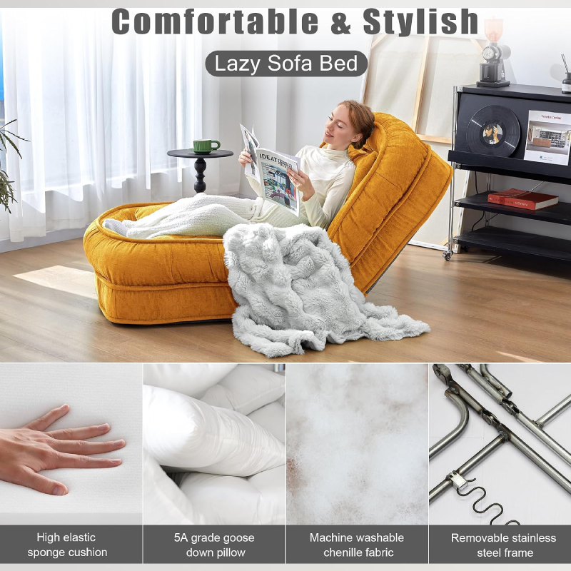 Foldable Lazy Sofa Bed Floor Chair - Adjustable Human Dog Bed for Adults Kids Floor Seats - Cozy Small Couch for Home Living Room