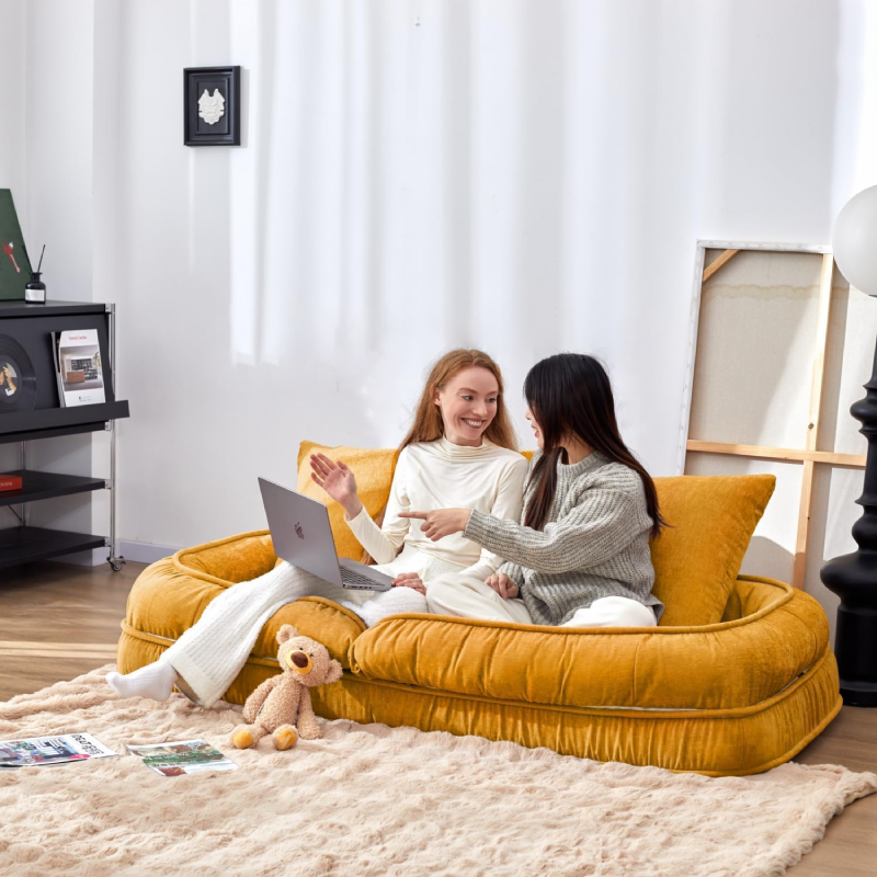 Foldable Lazy Sofa Bed Floor Chair - Adjustable Human Dog Bed for Adults Kids Floor Seats - Cozy Small Couch for Home Living Room