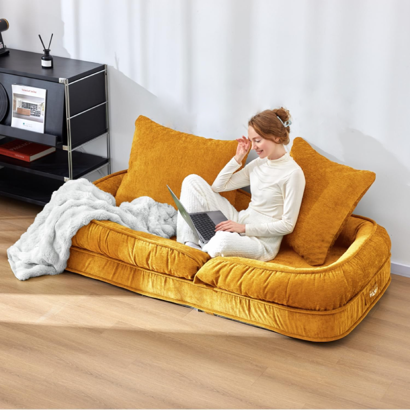 Foldable Lazy Sofa Bed Floor Chair - Adjustable Human Dog Bed for Adults Kids Floor Seats - Cozy Small Couch for Home Living Room