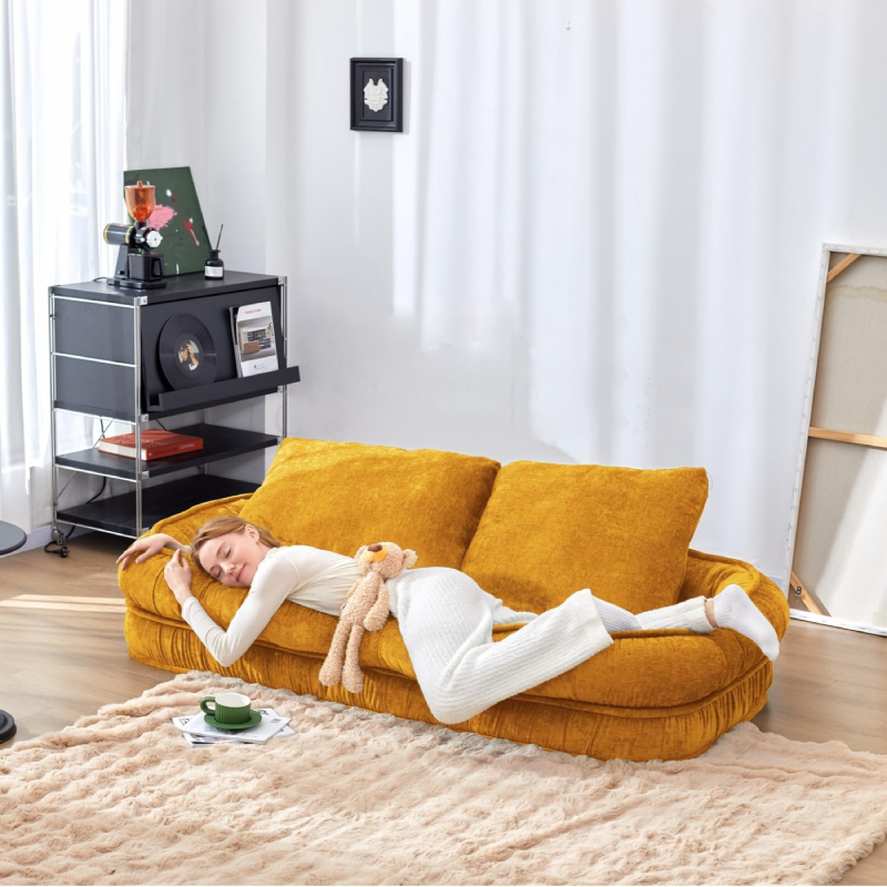 Foldable Lazy Sofa Bed Floor Chair - Adjustable Human Dog Bed for Adults Kids Floor Seats - Cozy Small Couch for Home Living Room