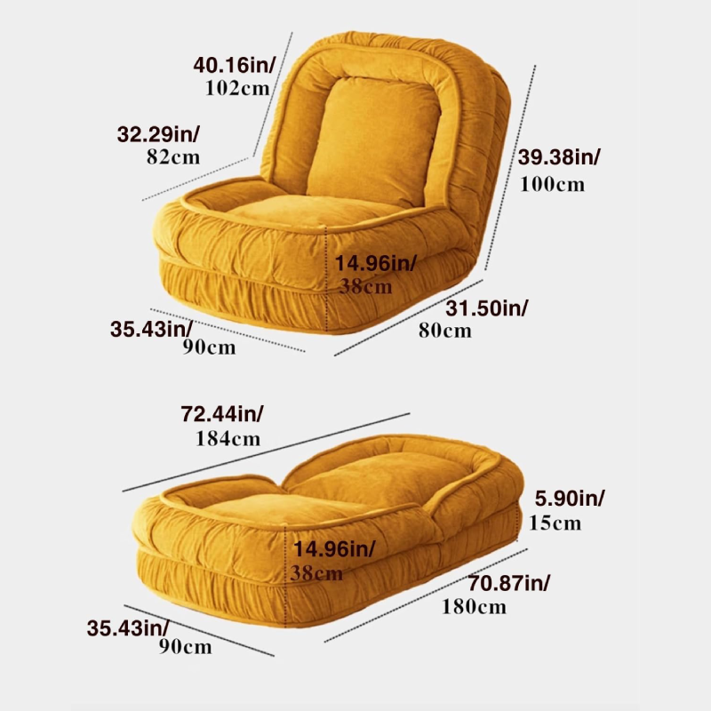 Foldable Lazy Sofa Bed Floor Chair - Adjustable Human Dog Bed for Adults Kids Floor Seats - Cozy Small Couch for Home Living Room