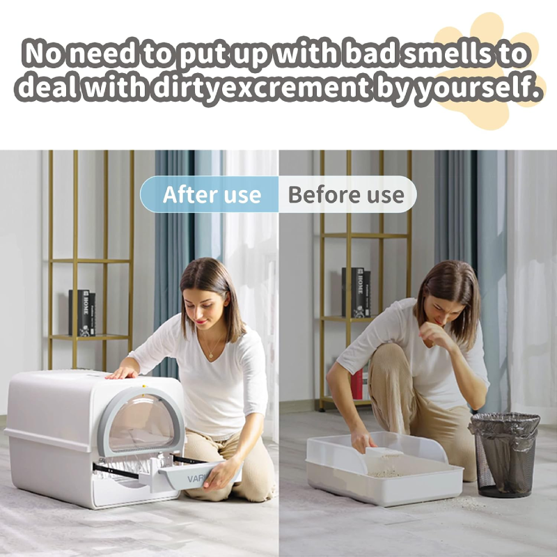 Extra Large Self-Cleaning Cat Litter Box, Non-Electric Pull-Out Design with Enclosed Lid, Odor Control & Easy Waste Removal