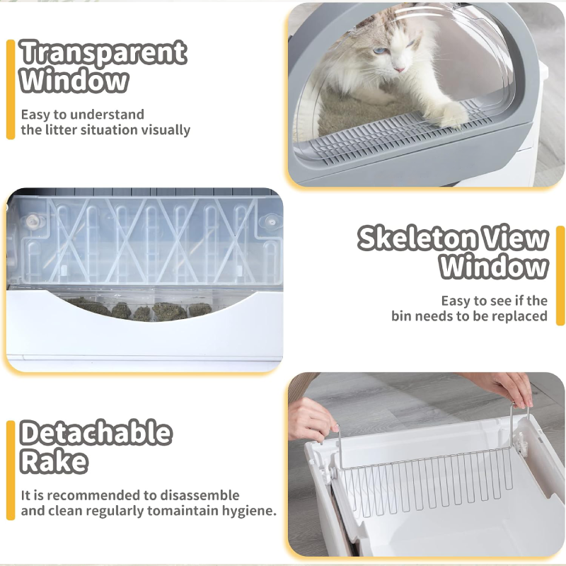 Extra Large Self-Cleaning Cat Litter Box, Non-Electric Pull-Out Design with Enclosed Lid, Odor Control & Easy Waste Removal