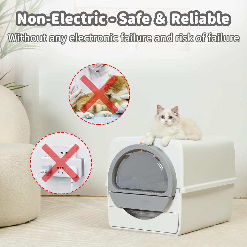 Extra Large Self-Cleaning Cat Litter Box, Non-Electric Pull-Out Design with Enclosed Lid, Odor Control & Easy Waste Removal