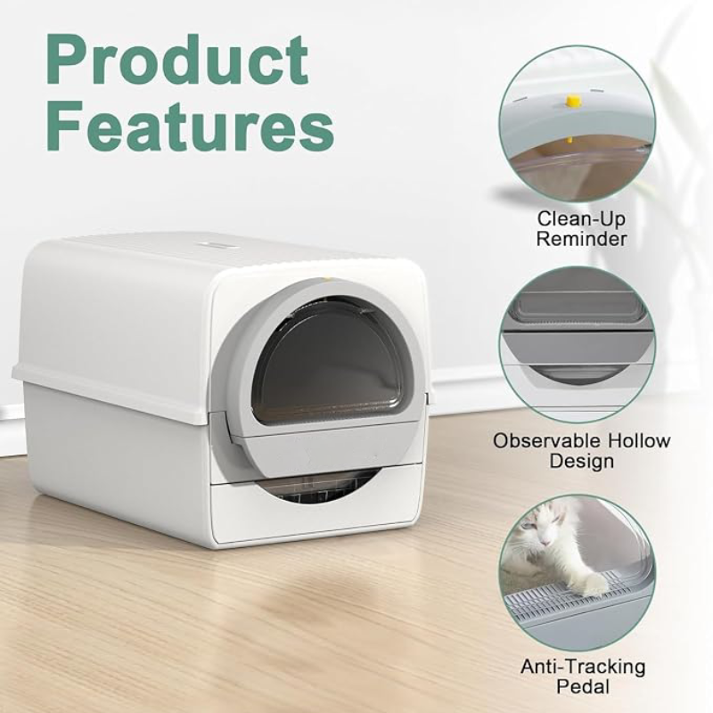 Extra Large Self-Cleaning Cat Litter Box, Non-Electric Pull-Out Design with Enclosed Lid, Odor Control & Easy Waste Removal