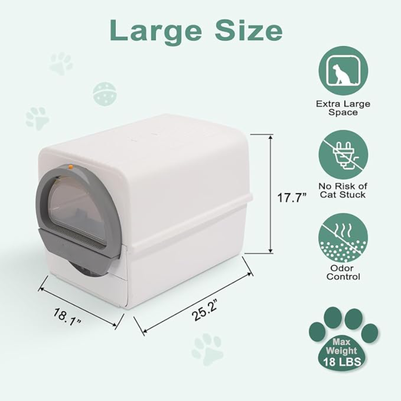 Extra Large Self-Cleaning Cat Litter Box, Non-Electric Pull-Out Design with Enclosed Lid, Odor Control & Easy Waste Removal