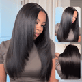 9x6 Layered Cut Bob Straight Wig Natural Black Deep Part Lace Glueless Wig