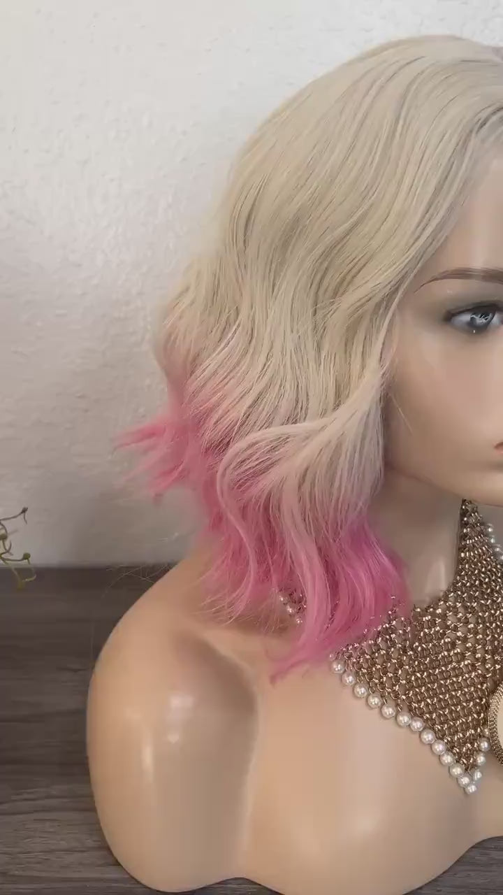 Enid Sinclair Wig: Blonde Pink Blue Cosplay - Addams Family Wolf Girl