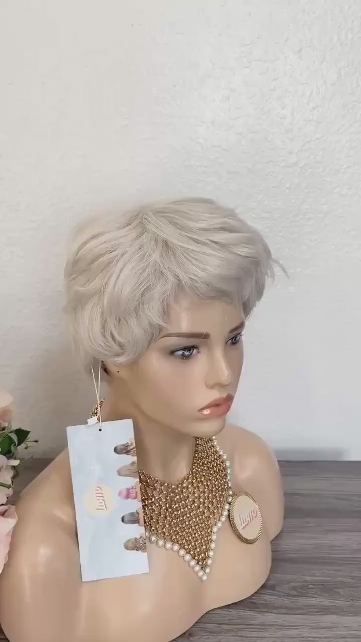 Silver Pixie Wig: Heat-Resistant Synthetic Hair | Little Wig Museum