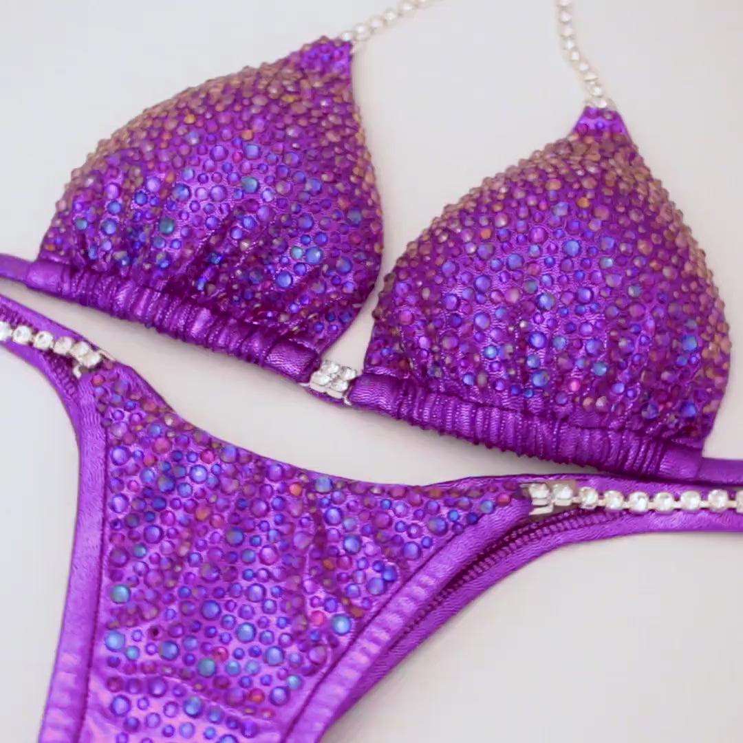 Purple Sparkly Bikini with Rhinestones Comfortable Custom Fit Rhinestone Detail Comfortable Fit