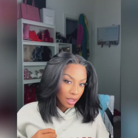 9x6 Layered Cut Bob Straight Wig Natural Black Deep Part Lace Glueless Wig