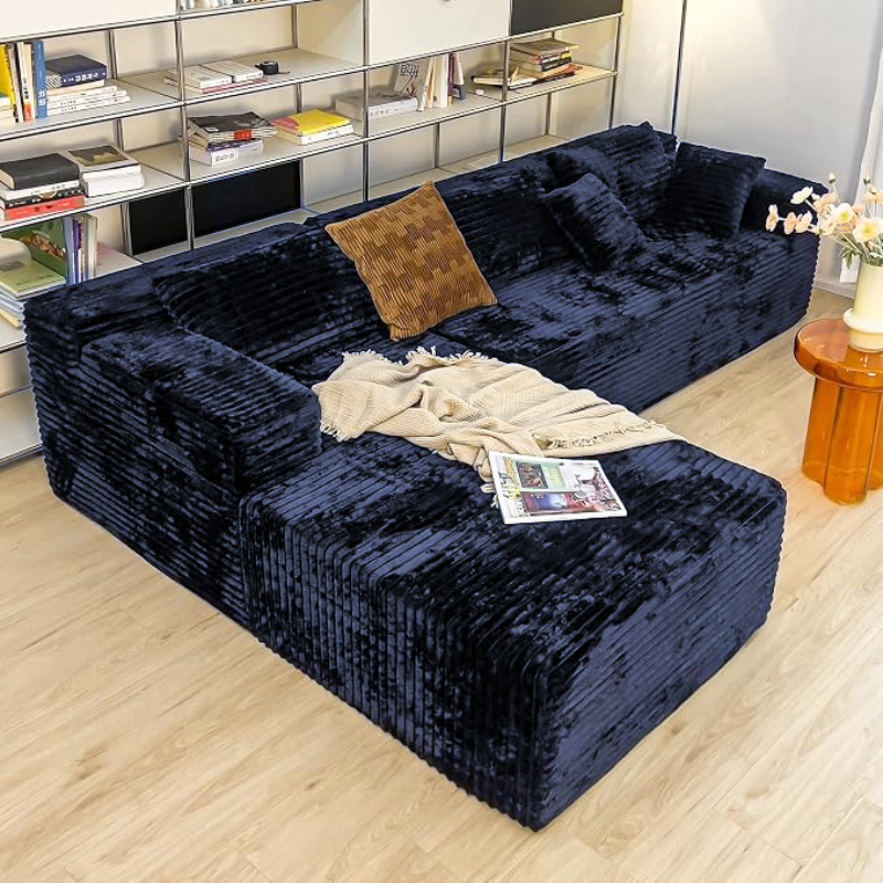 104" Cloud Sectional Couch with L-Shape Chaise， Modern Modular Sofa, Deep Seat Comfort, No Assembly Required(Plush Corduroy Fabric)