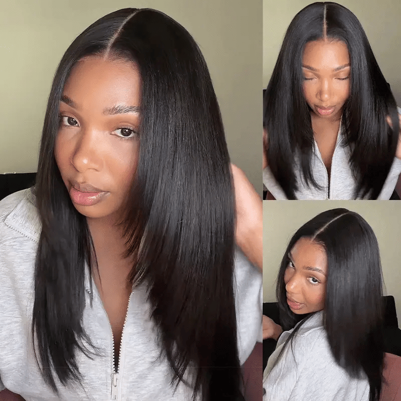 9x6 Layered Cut Bob Straight Wig Natural Black Deep Part Lace Glueless Wig