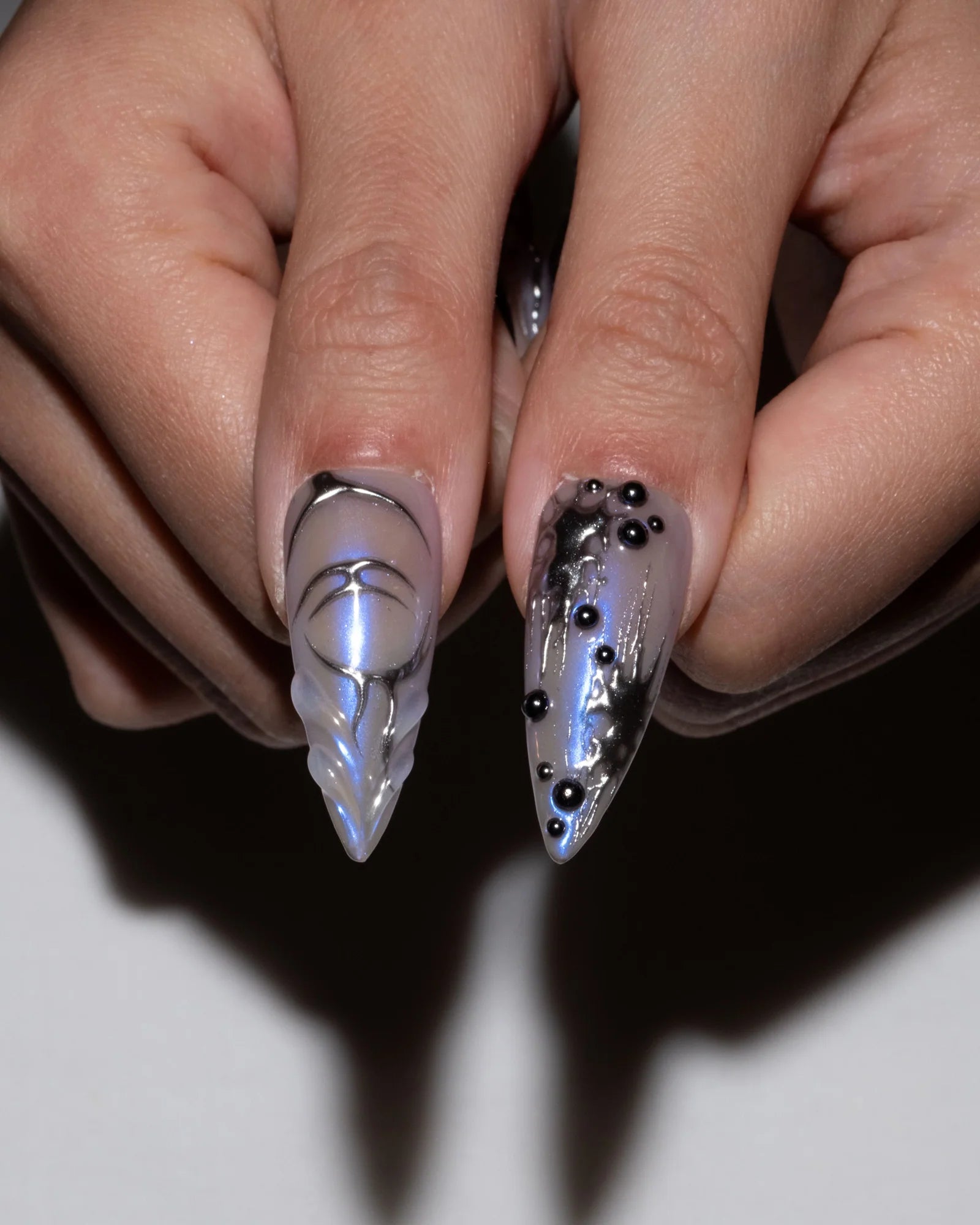 Purple Duo-Chrome Stiletto Press-On Nails – Silver Textured Night-Out Set