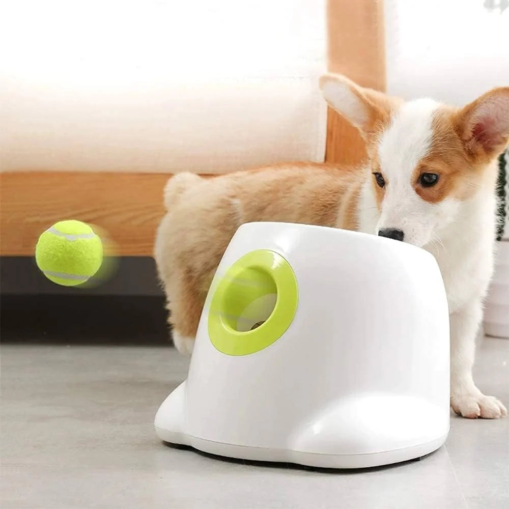 Automatic Dog Ball Launcher, Interactive Tennis Ball Thrower Toy with Adjustable Distance, Self-Loading Design for Indoor & Outdoor Play