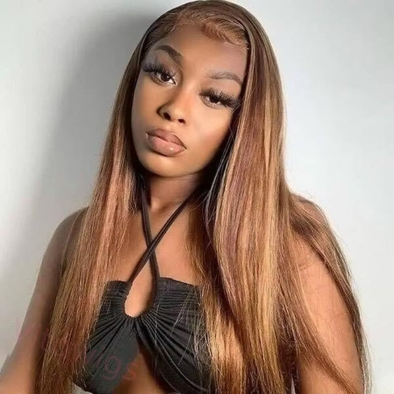 Highlight Honey Blonde Glueless Wigs Silky Long Straight Wig