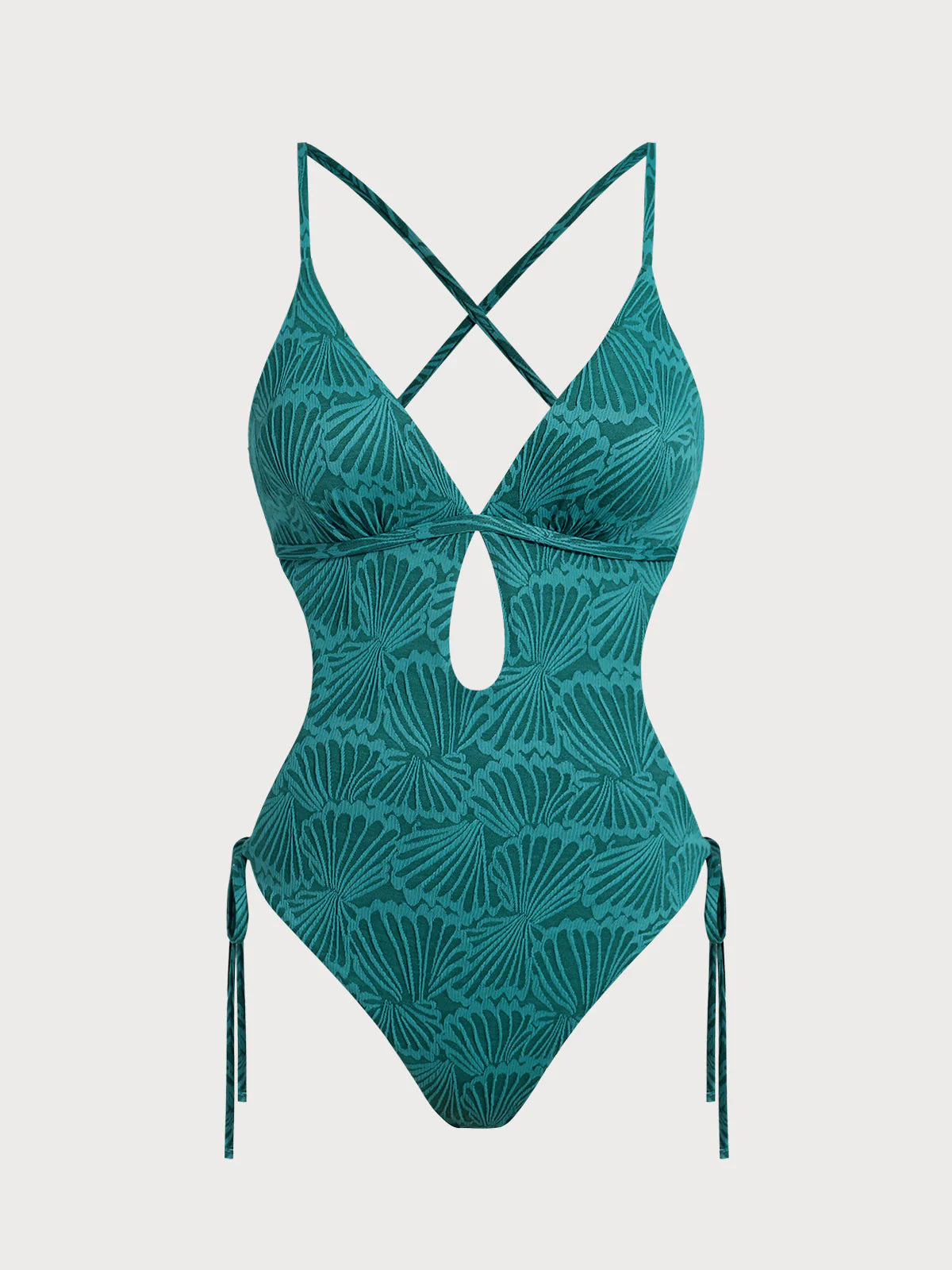 Dark Green Womens Crinkle Textured One Piece Swimsuit