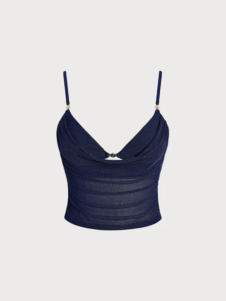 Blue Shimmer Gold-Accented Tankini Top